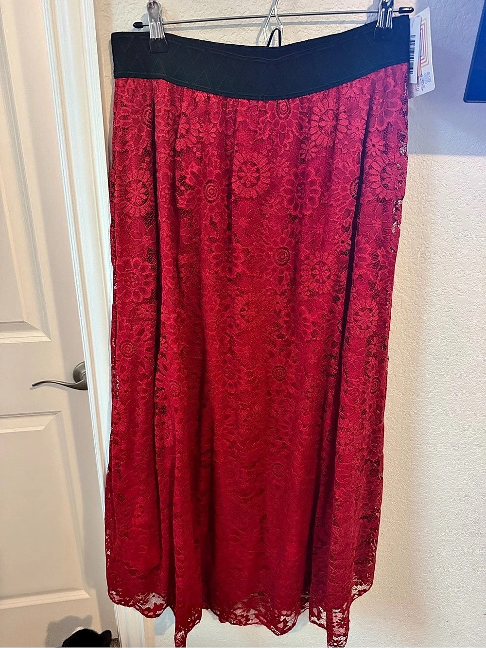 LuLaRoe Lucy Skirt Floral Lace Maxi Red & Black Medium NWT